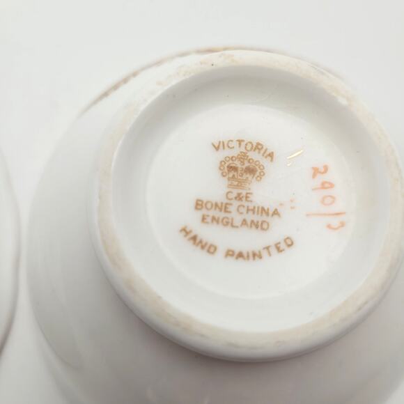 Vintage Victoria C & E Yellow Rose Mint Green Teacup & Saucer Set Bone China - Picture 5 of 9